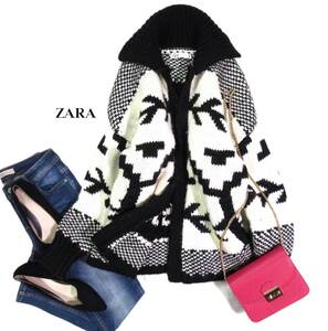 ザラ ZARA 大人可愛い☆ざっくり オーバーサイズ モノトーン ニット カーディガン ジャケット M