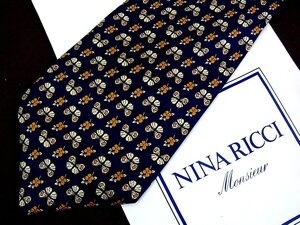 ♪6670C♪良品【花・ 蝶 柄】ニナリッチ【NINA RICCI】 ネクタイ