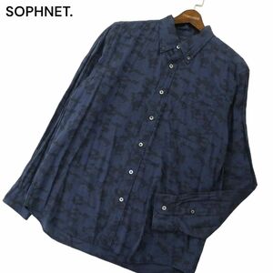 SOPHNET. ソフネット 通年 カモフラ 迷彩 総柄★ 長袖 ボタンダウン シャツ Sz.XL　メンズ ネイビー 大きいサイズ 日本製　A4T02171_3#C