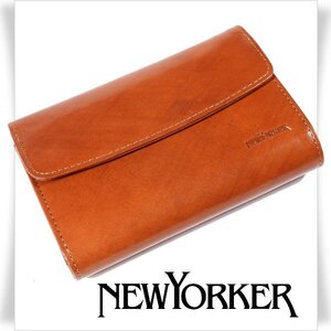 新品1円～★定価1.4万 NEWYORKER ニューヨーカー 牛革 イタリアンレザー 三つ折り財布 ウォレット キャメル TATAMI 収納豊富 本物◆4353◆