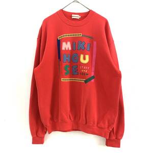 ☆miki HOUSE ミキハウス 当時物 90s Vintage 古着 レトロ オールド 刺繍ロゴ スウェット トレーナー レッド L 【送料一律/同梱可能】A