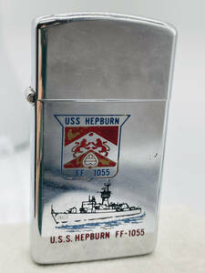 6647-01★ZIPPO ジッポ/1974年/ビンテージ/U.S.S HEPBURN FF-1055/スリム/マリン/セーラー/戦艦/水兵/ミリタリー★