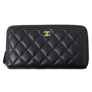 シャネル CHANEL 財布 マトラッセ レディース ブランド 長財布 ラムスキン ブラック ゴールド金具 黒 ラウンドファスナー ウォレット