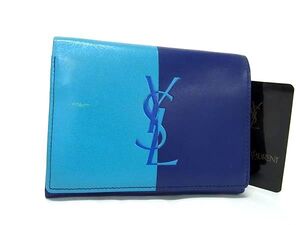 1円 ■美品■ YVESSAINTLAURENT イヴサンローラン レザー 二つ折り 財布 ウォレット 札入れ 小銭入れ レディース ブルー系 FK1931