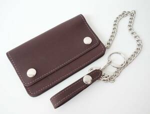 LEATHER WALLET ☆ 　バイカ―レザーウォレット ＊キーリング　ウォレットチェーン付 ＊LENZIP社製　ジッパー小銭入れ　BR