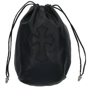 クロムハーツ Chrome Hearts DRW STRNG SACK CRS PATCH クロスパッチドローストリングサックレザー巾着ハンドバッグ 中古 OS06