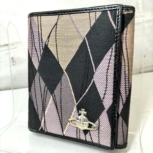 17 Φ 【 Vivienne Westwood 】 ヴィヴィアンウエストウッド オーブ ロゴ刻印 一部 レザー 二つ折り財布 ウォレット 小銭入れ有 ランクB 