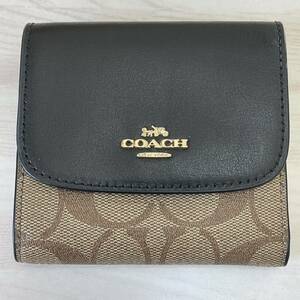 コーチ(COACH) 三つ折り財布　二つ折り財布　ミニサイフ 黒ブラックシグネチャー 新品　未使用