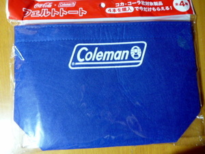 青　　非売品　　コカ・コーラ　　Coleman フェルトトート　　コカコーラ　トートバッグ