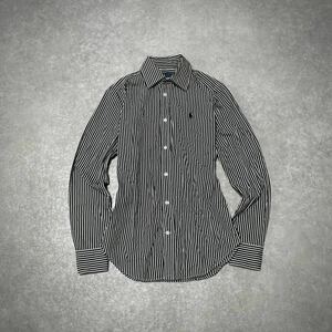 ラルフローレン Ralph Laurenポニー刺繍 長袖 シャツ ストライプ ブラック ホワイト メンズ Sサイズ 