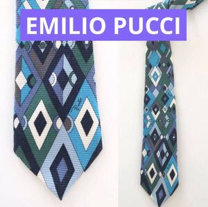 ★激安★即決★送料込★ EMILIO PUCCI エミリオ プッチ ネクタイ イタリア製 シルク100% 幾何学 バティック モザイク プッチ柄