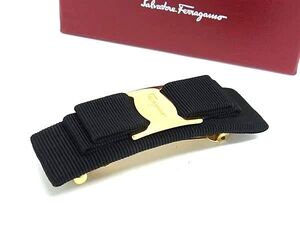 ■極美品■ Salvatore Ferragamo フェラガモ ヴァラリボン キャンバス バレッタ ヘアアクセサリー レディース ブラック系 FF1270