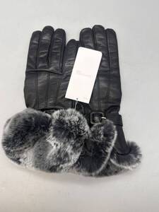 Y05082 未使用 Sermoneta gloves セルモネータ グローブス レザー手袋 やぎ革 イタリア製 レザー×ファー ブラック タグあり