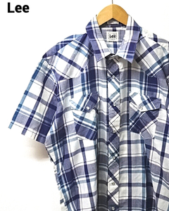 L【Lee S/S CHECK SHIRT INDONESIA リー 半袖チェックシャツ ホワイト/ブルー系 古着 オールド】