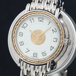 1円 稼働 良品 QZ エルメス セリエ SE4.220 白×ゴールド文字盤 レディース腕時計 OKZ 0475200 5ANT