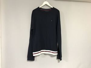 本物トミーヒルフィガーTOMMY HILFIGERレーヨンコットンロゴ刺繍ストレッチ長袖TシャツロンTメンズサーフアメカジモード紺ネイビーM