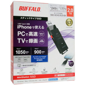 BUFFALO バッファロー スティック型外付けSSD SSD-SCH2.0U3-BA 2TB ブラック [管理:1000029411]