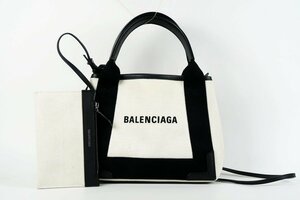 【超美品】BALENCIAGA バレンシアガ ネイビーカバスXS 2WAYショルダー ハンドバッグ キャンバス×レザー ブランド鞄 ポーチ付き【NN68】