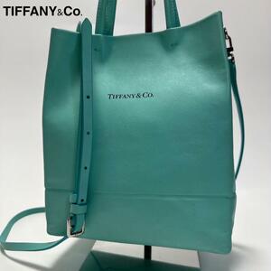 【美品】ティファニー　TIFFANY&Co.　ミニショッピングトート　レザー　ブルー　2way ショルダーバッグ　ハンドバッグ