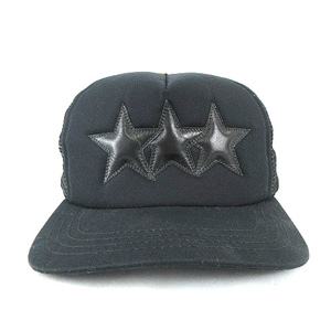 クロムハーツ CHROME HEARTS ★AA☆ TRUCKER CAP 3 STARS 3 スターパッチ トラッカー メッシュ キャップ 帽子 黒 ブラック メンズ