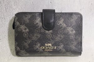 COACH コーチ 二つ折り財布 F87936 ブラック×グレーマルチ ホース アンド キャリッジ 馬車 財布