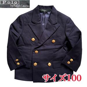 サイズキッズ100★Polo by Ralph Lauren★紺ブレ ダブルテーラードジャケット ネイビー 金釦 卒服 ポロラルフローレン T2399 古着公園