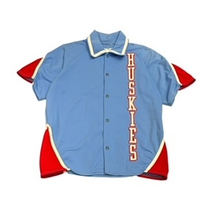 【L】USA古着 HUSKIES ゲームシャツ　スナップボタン 半袖　切り替え ブルー　レッド