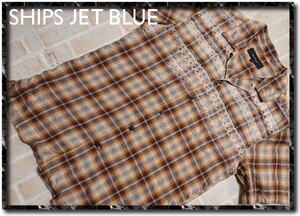 ★SHIPS JET BLUE　シップスジェットブルー　チェック半袖シャツ　茶系★