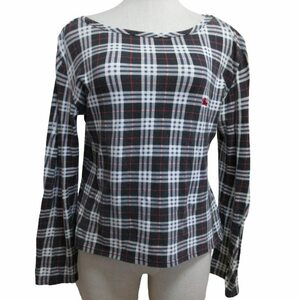 バーバリー ロンドン BURBERRY LONDON ノバチェックカットソー Tシャツ ボートネック ロゴ刺? ストレッチ有 黒 ブラック Lサイズ ■GY14