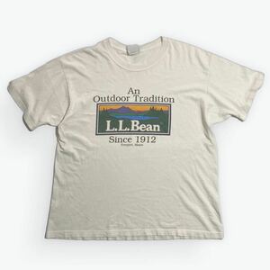 90s HARBORSIDE GRAPHICS ☆ L.L.Bean ☆ エルエルビーン プリント Tシャツ オフホワイト S 大きめ 春夏 アウトドア アメカジ 古着■SAP821