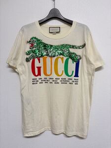 【早い者勝ち】 Gucci グッチ 半袖 Tシャツ レディース アイボリー 白 ホワイト スパンコール XSサイズ 汚れあり