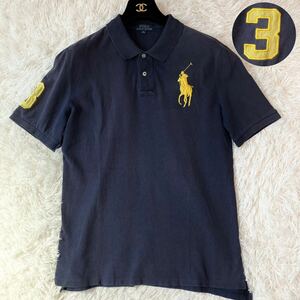 ◆希少 XL◆ポロラルフローレン Polo Raluph Lauren ポロシャツ 半袖 ロゴ 刺繍 ビックポニー ネイビー 黄色 コットン メンズ ゴルフ 春 夏