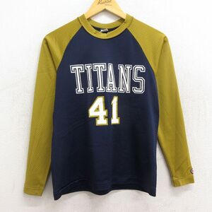 【50%OFF】古着 チャンピオン champion 長袖 ビンテージ Tシャツ レディース 80s タイタンズ 41 ラグラン ツートンカラー メッシュ地 5OF