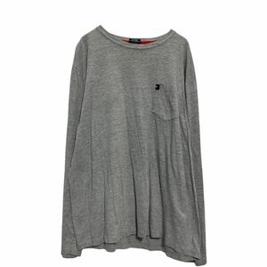 a611-7668 TOMMY HILFIGER 長袖 ポケットTシャツ L グレー トミーヒルフィガー バックプリント ロンT ロングTシャツ 古着卸 アメリカ仕入