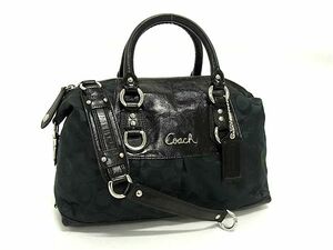 1円 ■美品■ COACH コーチ F15443 シグネチャー キャンバス×レザー 2WAY ハンドバッグ ショルダー 肩掛け レディー ブラック系 BI6272