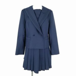 1円 セーラー服 ミニスカート 上下2点セット 冬物 青2本線 女子 学生服 神奈川厚木高校 紺 制服 中古 ランクB NA8932