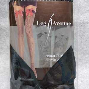 LEG AVENUE 9018BK サテンリボン付きフィッシュネット・ストッキング　黒　レッグアベニュー