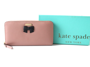 E16904 kate spade new york ケイトスペード ニューヨーク 長財布 箱付き レザー ラウンドファスナー ロングウォレット リボン 牛革 