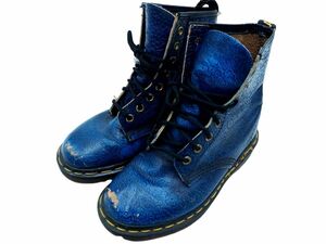 Dr.Martens ドクターマーチン イングランド製 花柄 型押し レースアップ ブーツ size3（22.0cm）/青 ■■ ☆ ecc8 子供服