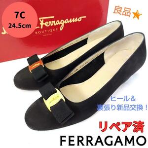 良品箱付き☆フェラガモ【Ferragamo】ヴァラ スエード パンプス 黒