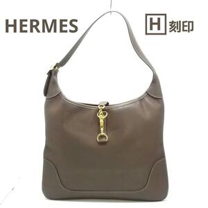 極美品 HERMES エルメス トリム 35 ダークブラウン レザー ショルダーバッグ マチ無しタイプ □H刻印 ゴールド金具 フランス製