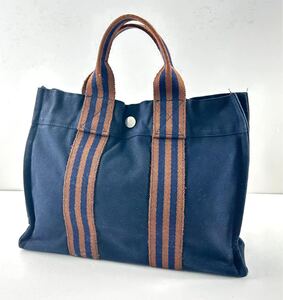 【STK5101】HERMES エルメス フールトゥ キャンバス ハンドバッグ トートバッグ ネイビー系 手持ち 肩掛けカバン レディース バッグ