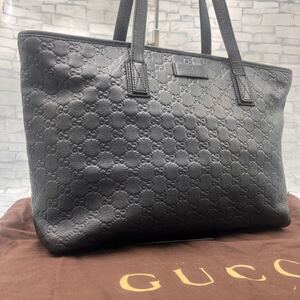 【美品】GUCCI グッチ メンズ トートバッグ ビジネスバッグ 仕事鞄 肩掛け シマ GG柄 型押し レザー 本革 A4◎ 大容量 ブラック 黒 総柄