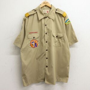 XL/古着 半袖 ボーイスカウト シャツ メンズ 80s ワッペン 大きいサイズ ベージュ カーキ 24may29 中古 トップス