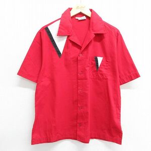 L/古着 キングルイ 半袖 ボウリング シャツ メンズ 90s ピンクパンサー 開襟 オープンカラー 赤 レッド 24jun26 中古 トップス