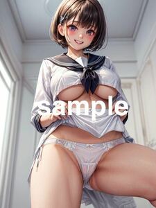 672 AI Girlsオリジナル美少女 コスプレアート A4ポスター イラスト 高画質 光沢紙 セクシー セーラー服 パンティ ローアングル