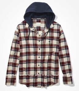 〓アメリカンイーグル/US XXXL/AE Cozy Cabin Flannel フード付きシャツ/Burgundy