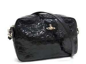 1円 ■極美品■ Vivienne Westwood ヴィヴィアンウエストウッド オーブ パテントレザー クロスボディ ショルダーバッグ ブラック系 EA3064