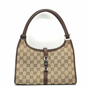 1円 美品 GUCCI グッチ GGキャンバス レザー ブラウン ジャッキー ハンドバッグ ショルダー 肩掛け 002 1068