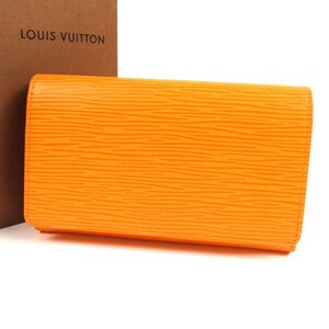 100247LOUIS VUITTON ルイヴィトン 外極美品 トレゾール ベタ無 L字ファスナー ヴィンテージ エピ 二つ折り財布 レザー オレンジ